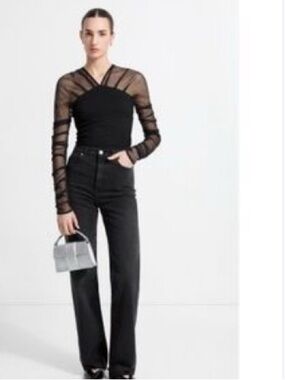 Marcella Black Women's Long-Sleeve Mesh Sleeve Top